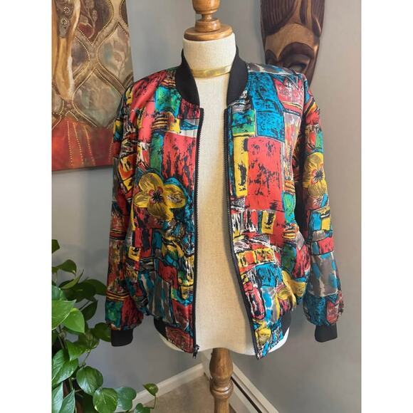 Vintage 1980’s Rainbow and Floral Bomber Jacket - Picture 7 of 9